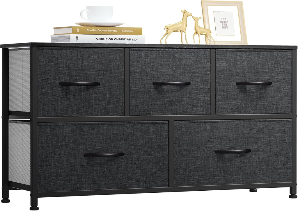 DWVO 5 Dresser for Bedroom, Fabric Dresser with 5 Drawers, Chest of Drawers for Closet, Black Dresser & Chest of Drawers - Grand Goldman