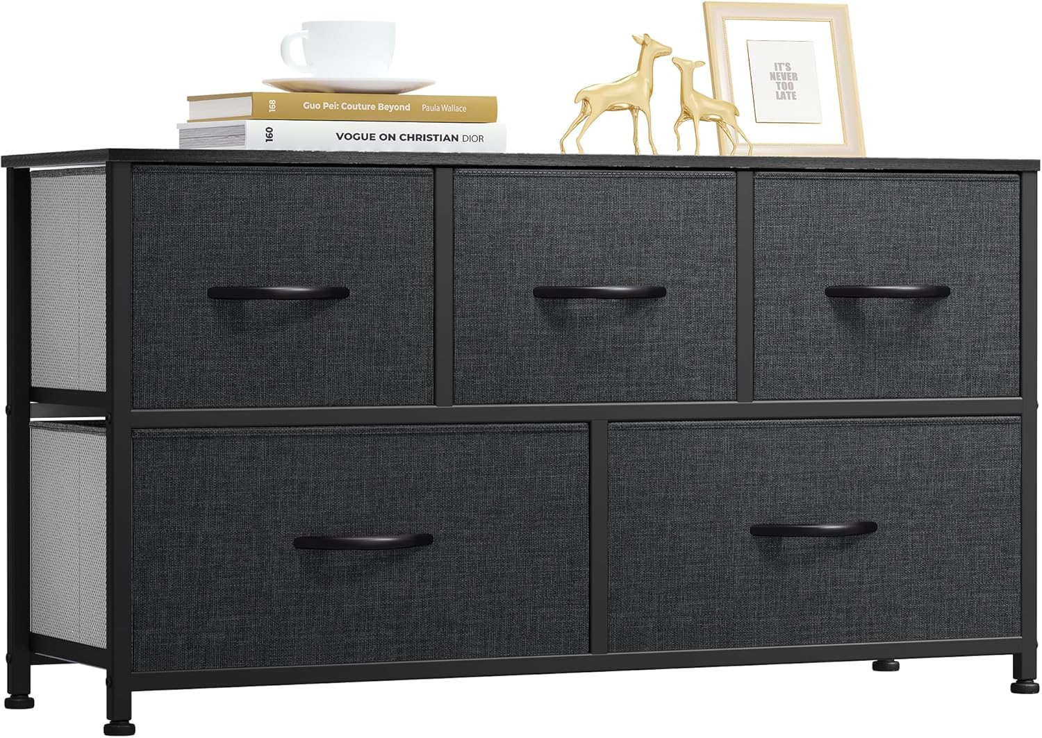 DWVO 5 Dresser for Bedroom, Fabric Dresser with 5 Drawers, Chest of Drawers for Closet, Black Dresser & Chest of Drawers - Grand Goldman