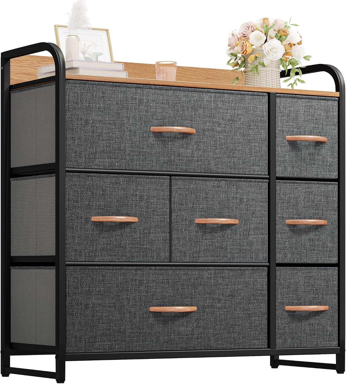 DWVO 5 Dresser for Bedroom, Fabric Dresser with 5 Drawers, Chest of Drawers for Closet, Black Dresser & Chest of Drawers - Grand Goldman