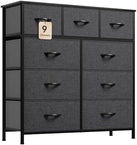DWVO 5 Dresser for Bedroom, Fabric Dresser with 5 Drawers, Chest of Drawers for Closet, Black Dresser & Chest of Drawers - Grand Goldman