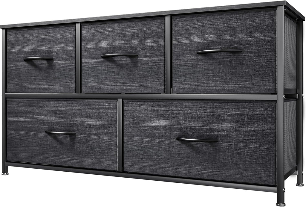 DWVO 5 Dresser for Bedroom, Fabric Dresser with 5 Drawers, Chest of Drawers for Closet, Black Dresser & Chest of Drawers - Grand Goldman