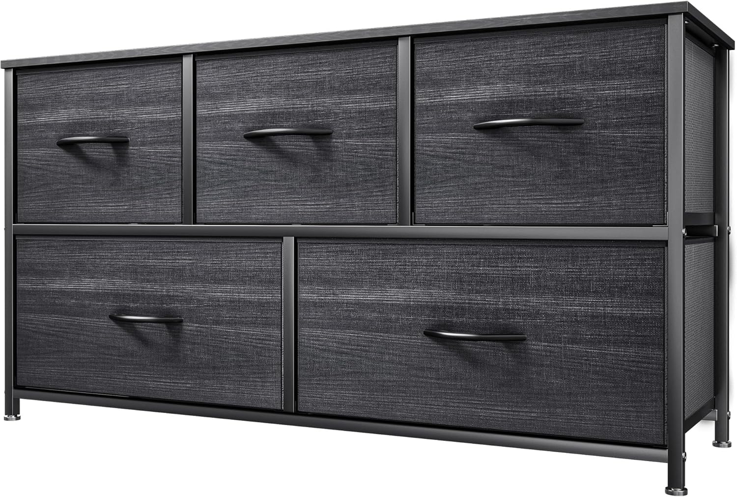 DWVO 5 Dresser for Bedroom, Fabric Dresser with 5 Drawers, Chest of Drawers for Closet, Black Dresser & Chest of Drawers - Grand Goldman