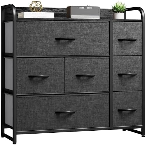 DWVO 5 Dresser for Bedroom, Fabric Dresser with 5 Drawers, Chest of Drawers for Closet, Black Dresser & Chest of Drawers - Grand Goldman