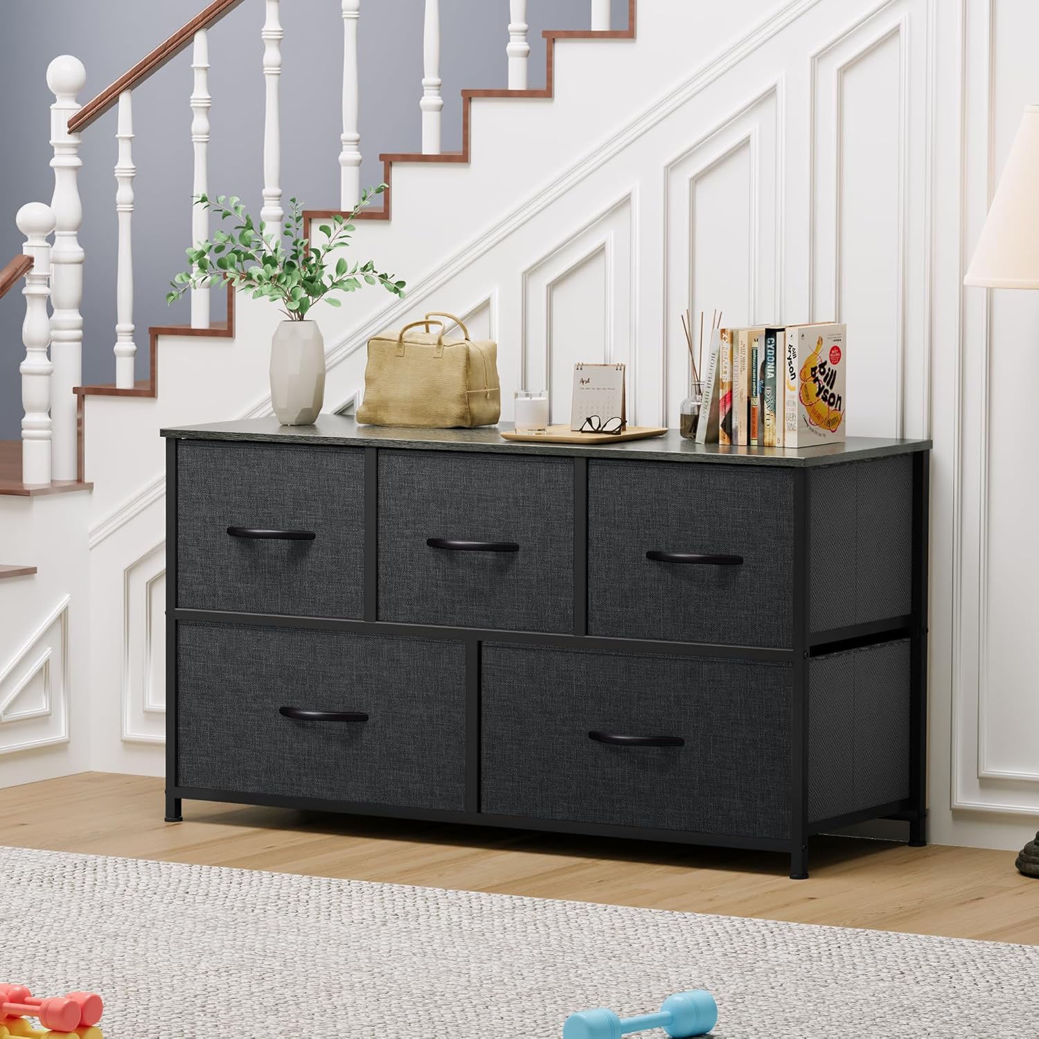 DWVO 5 Dresser for Bedroom, Fabric Dresser with 5 Drawers, Chest of Drawers for Closet, Black Dresser & Chest of Drawers - Grand Goldman