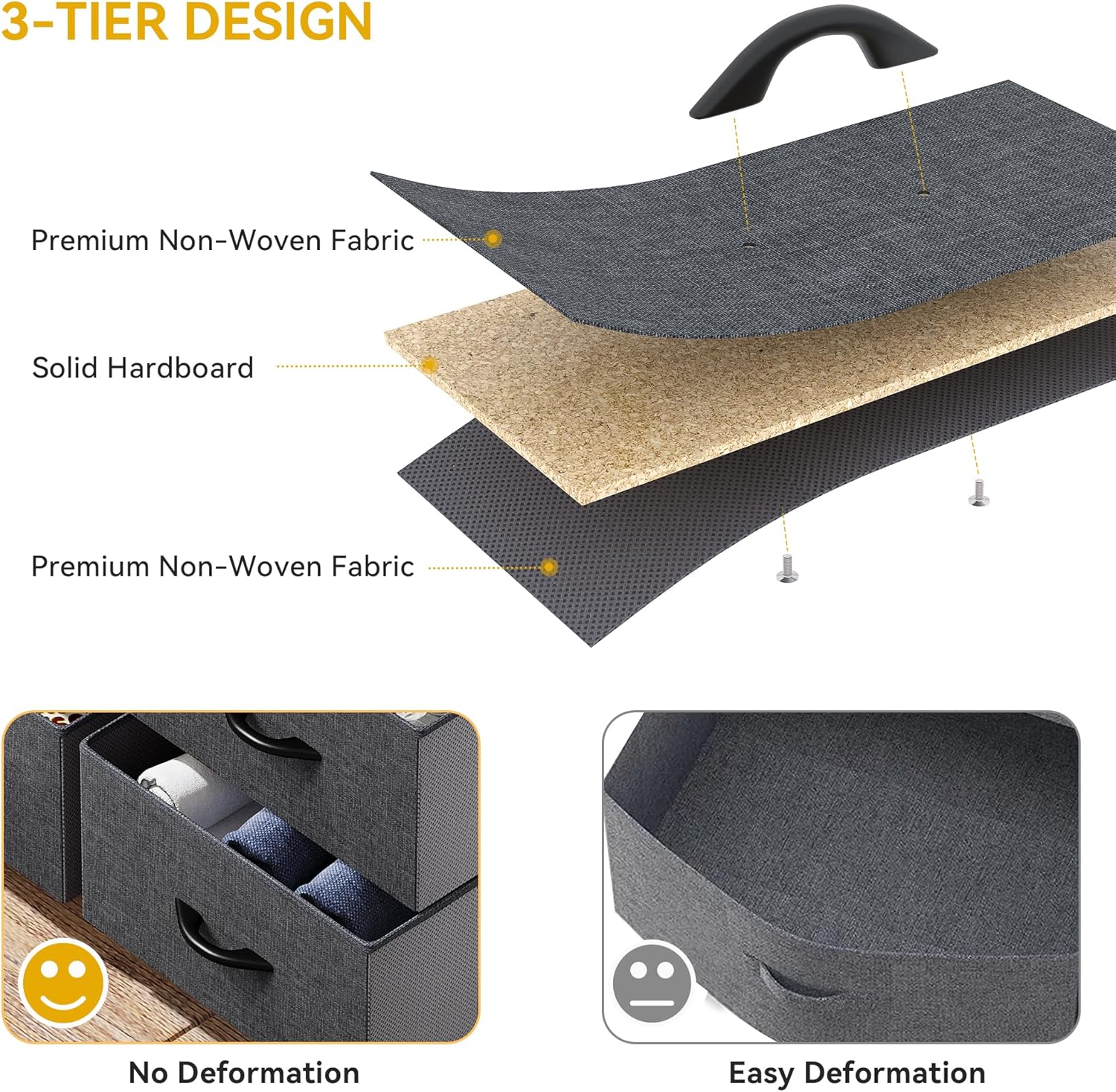 DWVO 5 Dresser for Bedroom, Fabric Dresser with 5 Drawers, Chest of Drawers for Closet, Black Dresser & Chest of Drawers - Grand Goldman