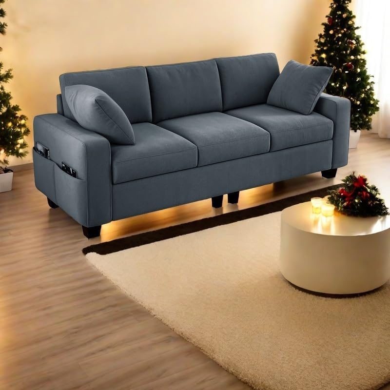 DWVO 80" Sofa Couch, Comfy Upholstered Loveseat with Extra Deep Seats, Chenille Fabric Sofa for Living Room Apartment Office, 3 Seater Couch with Side Storage Pockets, Easy Assembly, Grey - Grand Goldman