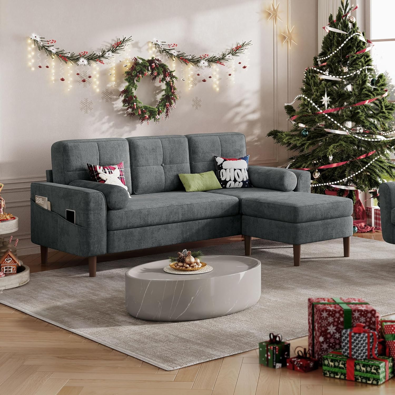 DWVO 80" Sofa Couch, Comfy Upholstered Loveseat with Extra Deep Seats, Chenille Fabric Sofa for Living Room Apartment Office, 3 Seater Couch with Side Storage Pockets, Easy Assembly, Grey - Grand Goldman