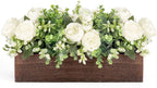 Dahey Centerpiece Table Decorations for Dining Room Farmhouse Living Room Table Centerpieces Decor Wood Tray with 3 Artificial Flowers and 2 Eucalyptus for Kitchen Table, 14.1" x 4.7" x 3.1" - Grand Goldman