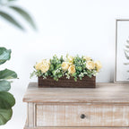 Dahey Centerpiece Table Decorations for Dining Room Farmhouse Living Room Table Centerpieces Decor Wood Tray with 3 Artificial Flowers and 2 Eucalyptus for Kitchen Table, 14.1" x 4.7" x 3.1" - Grand Goldman