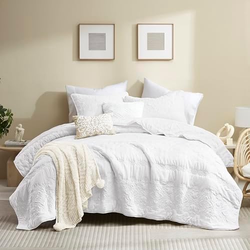 Damask Quilt Twin Size Bedding Sets with Pillow Sham, Boho Lightweight Soft Bedspread Coverlet, Beige Quilted Blanket Thin Comforter Bed Cover for All Season Spring Summer, 2 Pieces, 68x90 inches - Grand Goldman