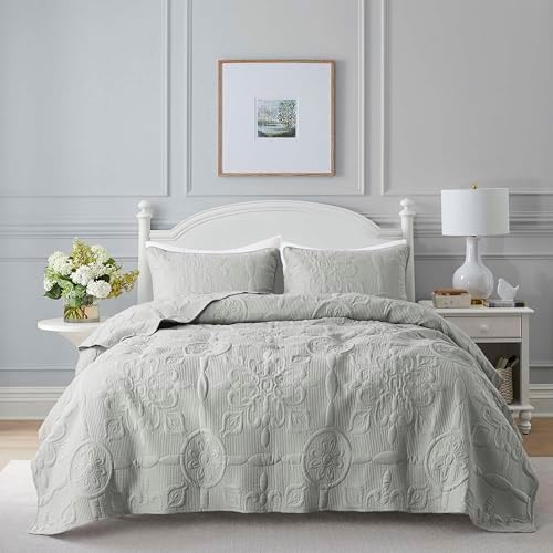 Damask Quilt Twin Size Bedding Sets with Pillow Sham, Boho Lightweight Soft Bedspread Coverlet, Beige Quilted Blanket Thin Comforter Bed Cover for All Season Spring Summer, 2 Pieces, 68x90 inches - Grand Goldman