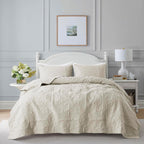 Damask Quilt Twin Size Bedding Sets with Pillow Sham, Boho Lightweight Soft Bedspread Coverlet, Beige Quilted Blanket Thin Comforter Bed Cover for All Season Spring Summer, 2 Pieces, 68x90 inches - Grand Goldman