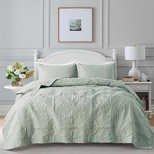 Damask Quilt Twin Size Bedding Sets with Pillow Sham, Boho Lightweight Soft Bedspread Coverlet, Beige Quilted Blanket Thin Comforter Bed Cover for All Season Spring Summer, 2 Pieces, 68x90 inches - Grand Goldman