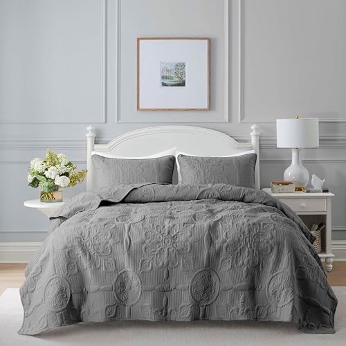 Damask Quilt Twin Size Bedding Sets with Pillow Sham, Boho Lightweight Soft Bedspread Coverlet, Beige Quilted Blanket Thin Comforter Bed Cover for All Season Spring Summer, 2 Pieces, 68x90 inches - Grand Goldman
