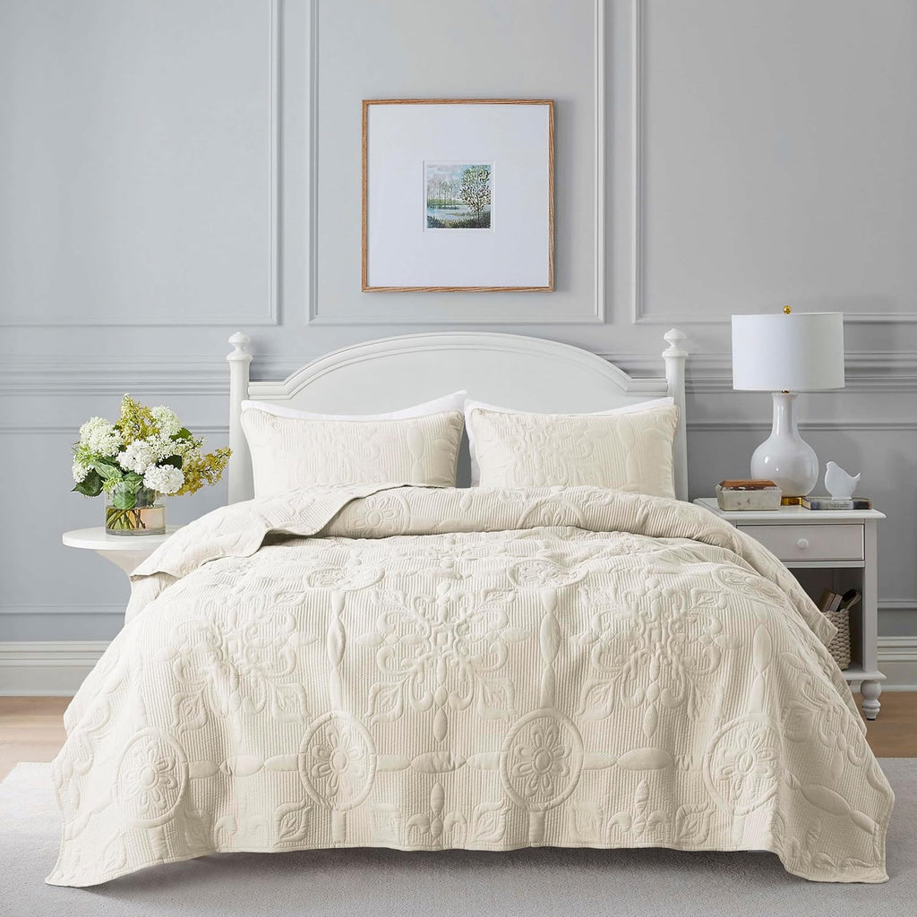 Damask Quilt Twin Size Bedding Sets with Pillow Sham, Boho Lightweight Soft Bedspread Coverlet, Beige Quilted Blanket Thin Comforter Bed Cover for All Season Spring Summer, 2 Pieces, 68x90 inches - Grand Goldman