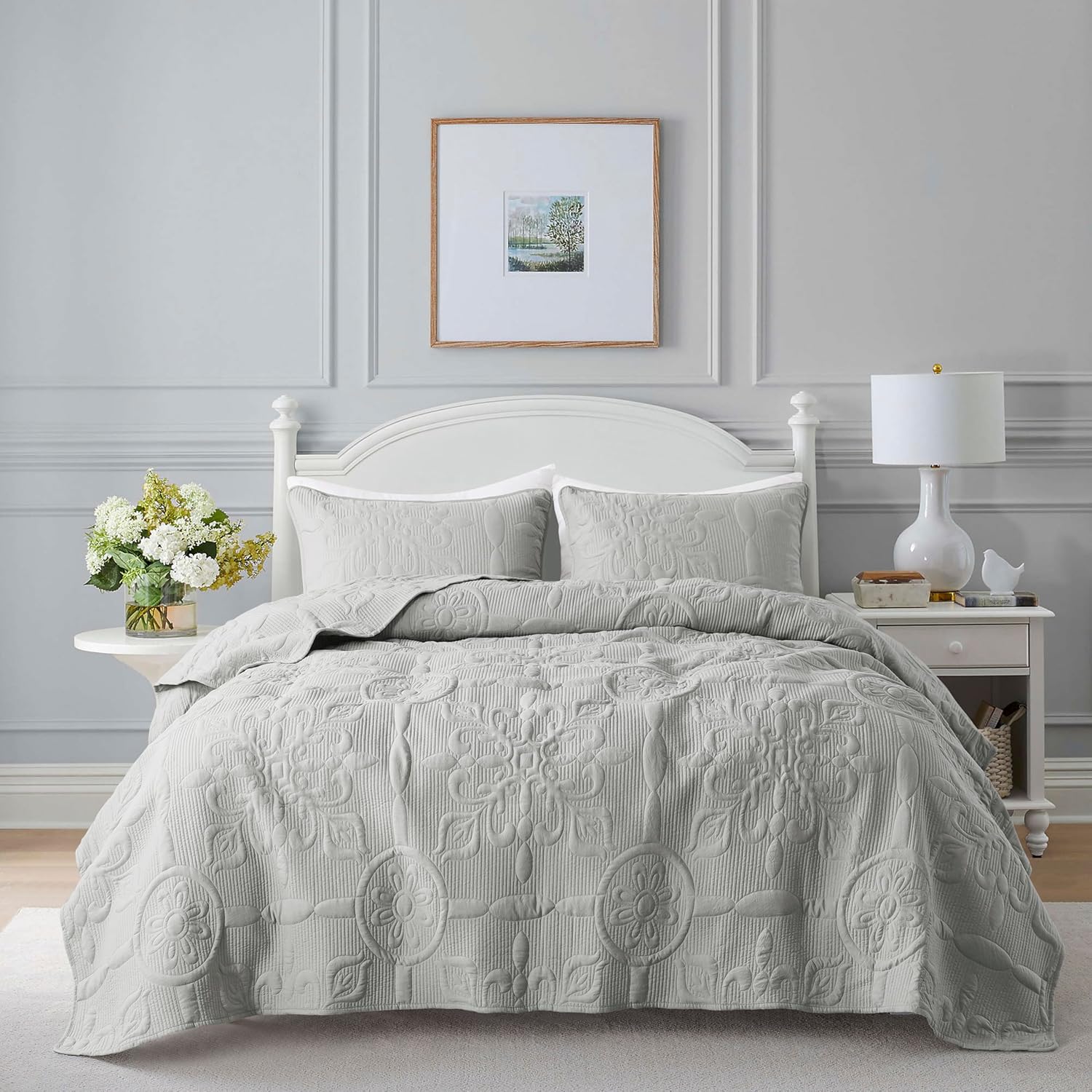 Damask Quilt Twin Size Bedding Sets with Pillow Sham, Boho Lightweight Soft Bedspread Coverlet, Beige Quilted Blanket Thin Comforter Bed Cover for All Season Spring Summer, 2 Pieces, 68x90 inches - Grand Goldman