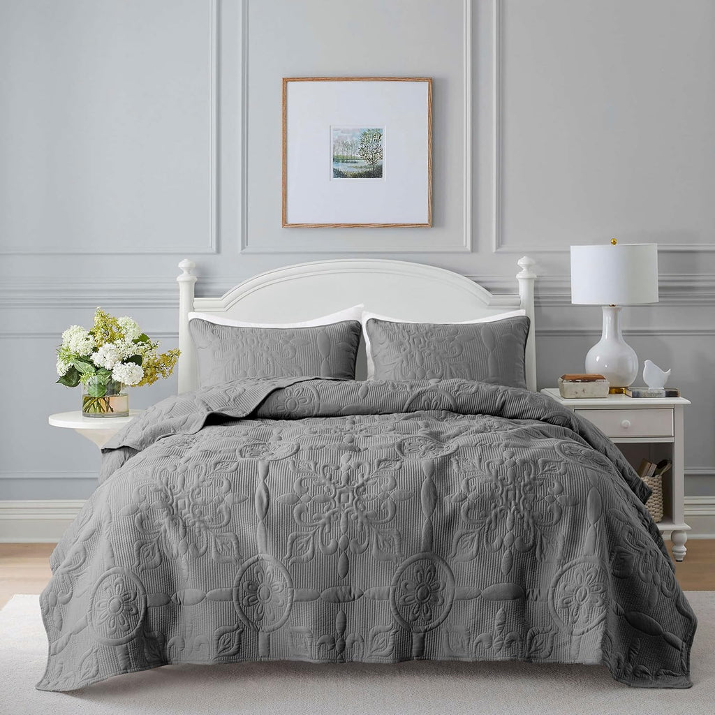 Damask Quilt Twin Size Bedding Sets with Pillow Sham, Boho Lightweight Soft Bedspread Coverlet, Beige Quilted Blanket Thin Comforter Bed Cover for All Season Spring Summer, 2 Pieces, 68x90 inches - Grand Goldman