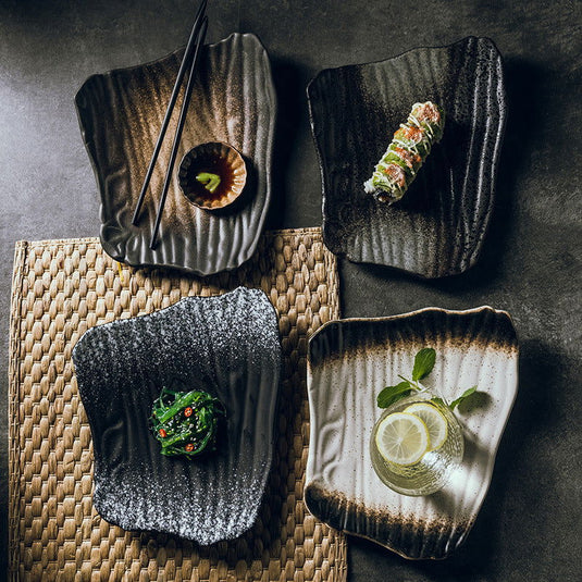 Dark Porcelain Sushi Plate Flat Creative Dish for Sashimi & Nigiri Household Abstract High-End Artisanal Dinnerware Tray - Grand Goldman