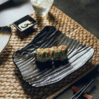 Dark Porcelain Sushi Plate Flat Creative Dish for Sashimi & Nigiri Household Abstract High-End Artisanal Dinnerware Tray - Grand Goldman