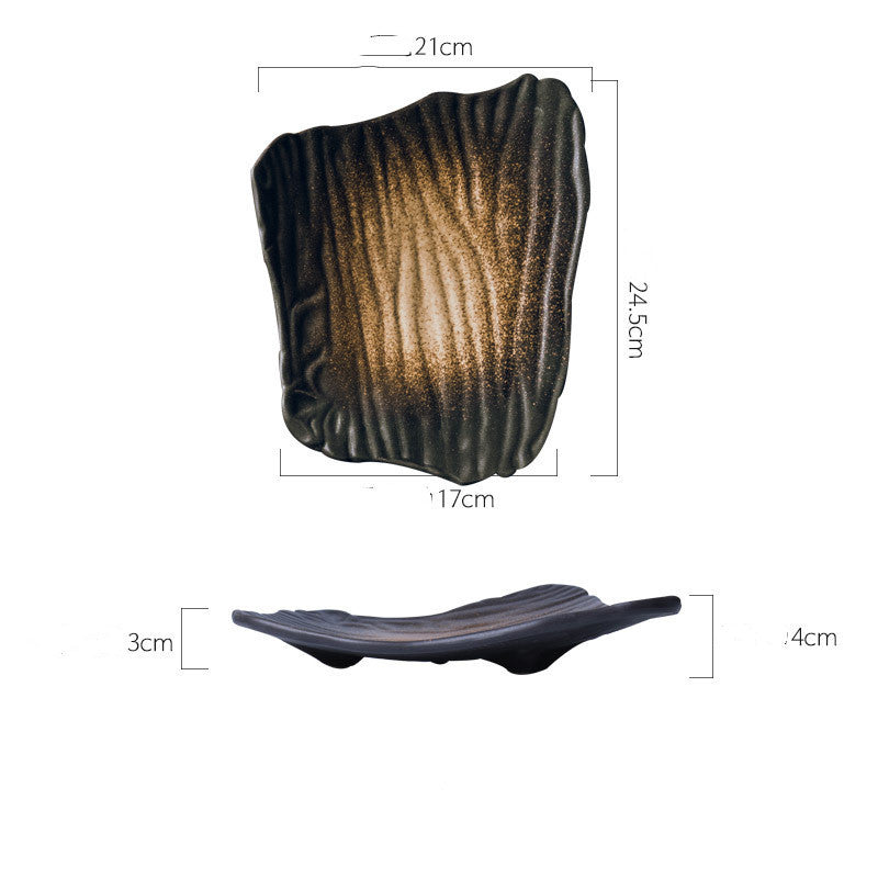 Dark Porcelain Sushi Plate Flat Creative Dish for Sashimi & Nigiri Household Abstract High-End Artisanal Dinnerware Tray - Grand Goldman