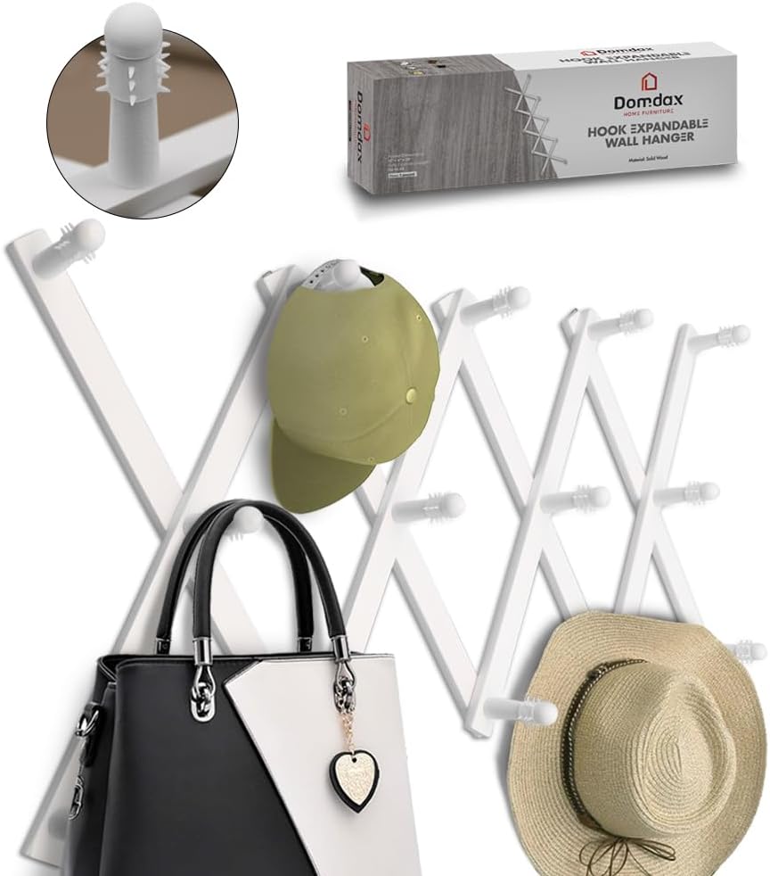 Dark Walnut Hat Holder on Wall, Accordion Wall Hanger, Expandable Coat Rack for Wall, Wall Coat Hanger, Coat Racks, Coat Hanger Wall Mount, Wall Mount Coat Rack and Wall Pegs for Home Décor. - Grand Goldman