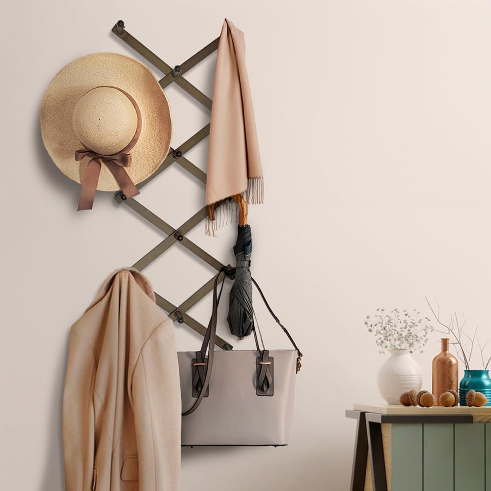 Dark Walnut Hat Holder on Wall, Accordion Wall Hanger, Expandable Coat Rack for Wall, Wall Coat Hanger, Coat Racks, Coat Hanger Wall Mount, Wall Mount Coat Rack and Wall Pegs for Home Décor. - Grand Goldman