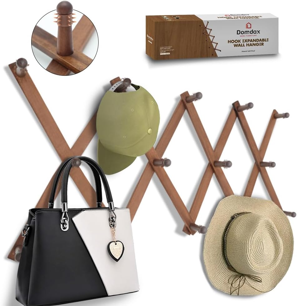 Dark Walnut Hat Holder on Wall, Accordion Wall Hanger, Expandable Coat Rack for Wall, Wall Coat Hanger, Coat Racks, Coat Hanger Wall Mount, Wall Mount Coat Rack and Wall Pegs for Home Décor. - Grand Goldman