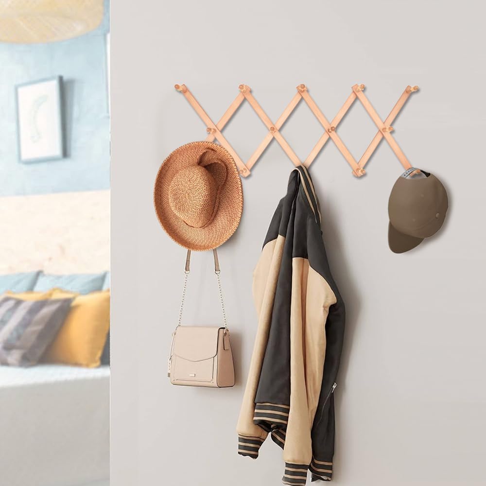Dark Walnut Hat Holder on Wall, Accordion Wall Hanger, Expandable Coat Rack for Wall, Wall Coat Hanger, Coat Racks, Coat Hanger Wall Mount, Wall Mount Coat Rack and Wall Pegs for Home Décor. - Grand Goldman