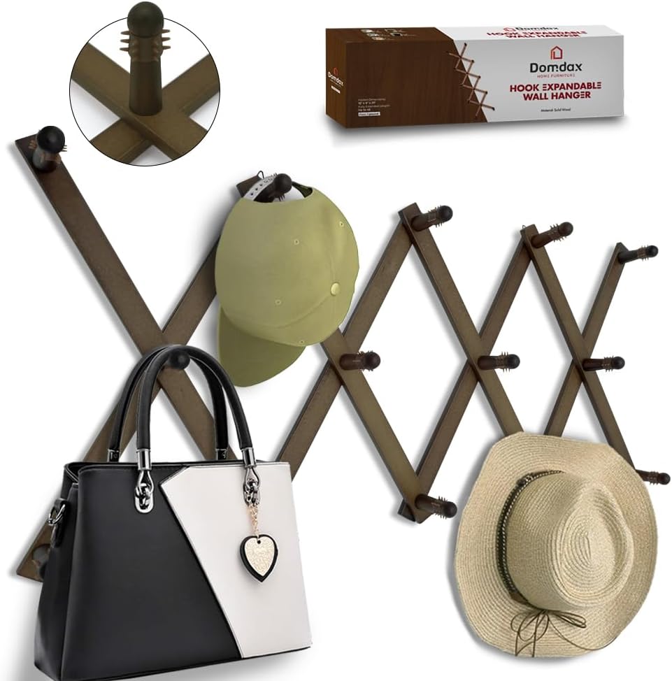 Dark Walnut Hat Holder on Wall, Accordion Wall Hanger, Expandable Coat Rack for Wall, Wall Coat Hanger, Coat Racks, Coat Hanger Wall Mount, Wall Mount Coat Rack and Wall Pegs for Home Décor. - Grand Goldman