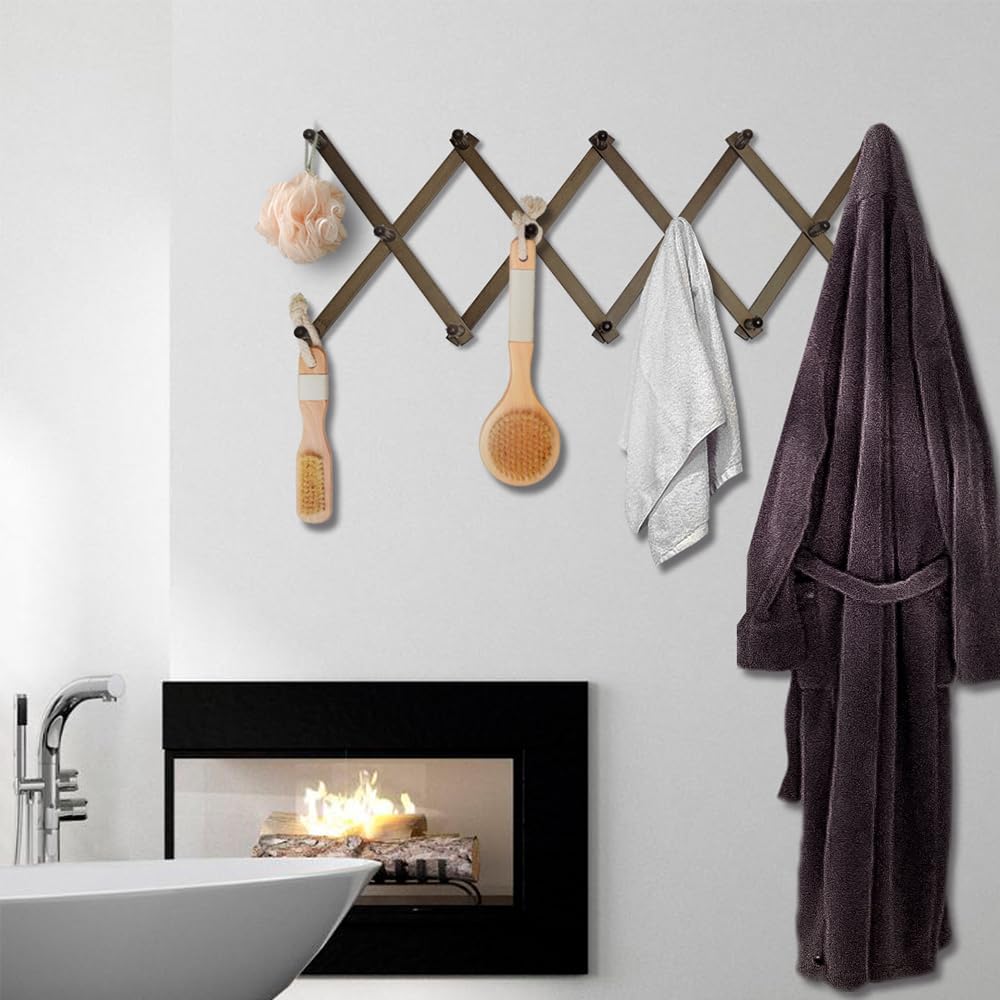 Dark Walnut Hat Holder on Wall, Accordion Wall Hanger, Expandable Coat Rack for Wall, Wall Coat Hanger, Coat Racks, Coat Hanger Wall Mount, Wall Mount Coat Rack and Wall Pegs for Home Décor. - Grand Goldman