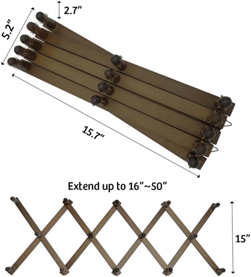 Dark Walnut Hat Holder on Wall, Accordion Wall Hanger, Expandable Coat Rack for Wall, Wall Coat Hanger, Coat Racks, Coat Hanger Wall Mount, Wall Mount Coat Rack and Wall Pegs for Home Décor. - Grand Goldman