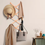 Dark Walnut Hat Holder on Wall, Accordion Wall Hanger, Expandable Coat Rack for Wall, Wall Coat Hanger, Coat Racks, Coat Hanger Wall Mount, Wall Mount Coat Rack and Wall Pegs for Home Décor. - Grand Goldman