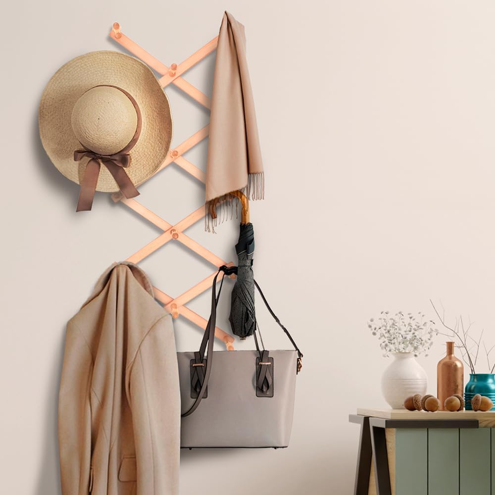 Dark Walnut Hat Holder on Wall, Accordion Wall Hanger, Expandable Coat Rack for Wall, Wall Coat Hanger, Coat Racks, Coat Hanger Wall Mount, Wall Mount Coat Rack and Wall Pegs for Home Décor. - Grand Goldman