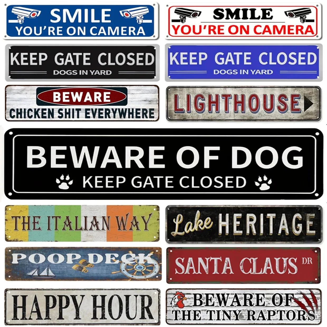 Decor Beware of Dog Warning Vintage Tin Signs Funny Street Metal Signs Country Road Sign for Home Wall Cafe Bar Man Cave Outdoor - Grand Goldman