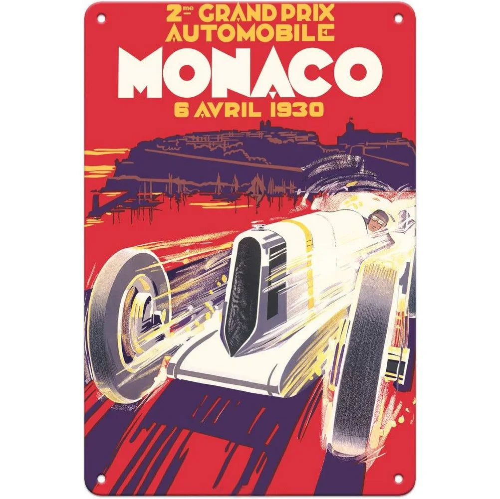 Decor Racing Vintage Metal Signs Tin Sign Monaco Grand Prix Racing Funny Poster Decor for Bar Pub Club Man Cave Wall Decoration - Grand Goldman