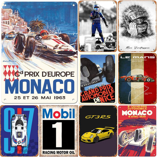 Decor Racing Vintage Metal Signs Tin Sign Monaco Grand Prix Racing Funny Poster Decor for Bar Pub Club Man Cave Wall Decoration - Grand Goldman