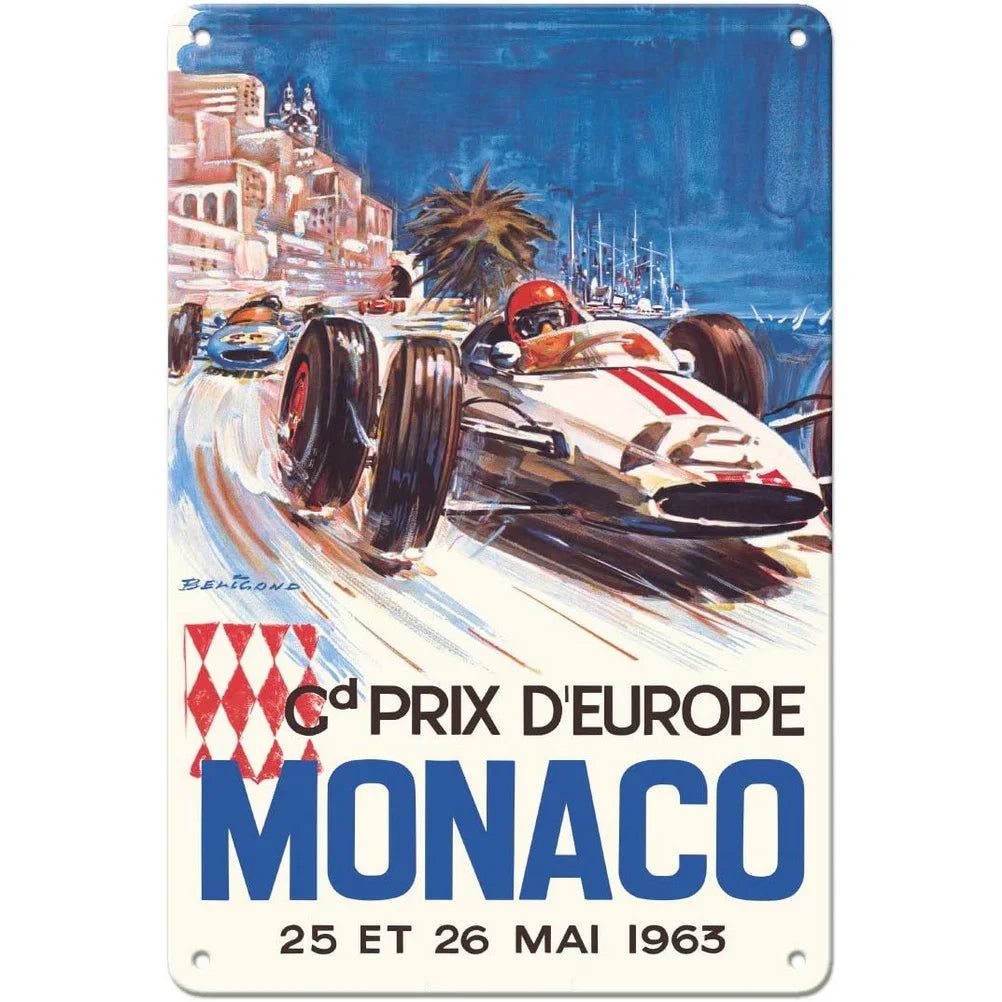 Decor Racing Vintage Metal Signs Tin Sign Monaco Grand Prix Racing Funny Poster Decor for Bar Pub Club Man Cave Wall Decoration - Grand Goldman