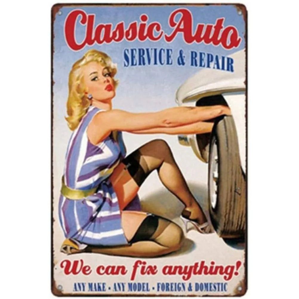 Decor Vintage Metal Signs Tin Sign Tire Shop Service Repair Funny Poster Decor for Garage Bar Pub Club Man Cave Wall Decoration - Grand Goldman