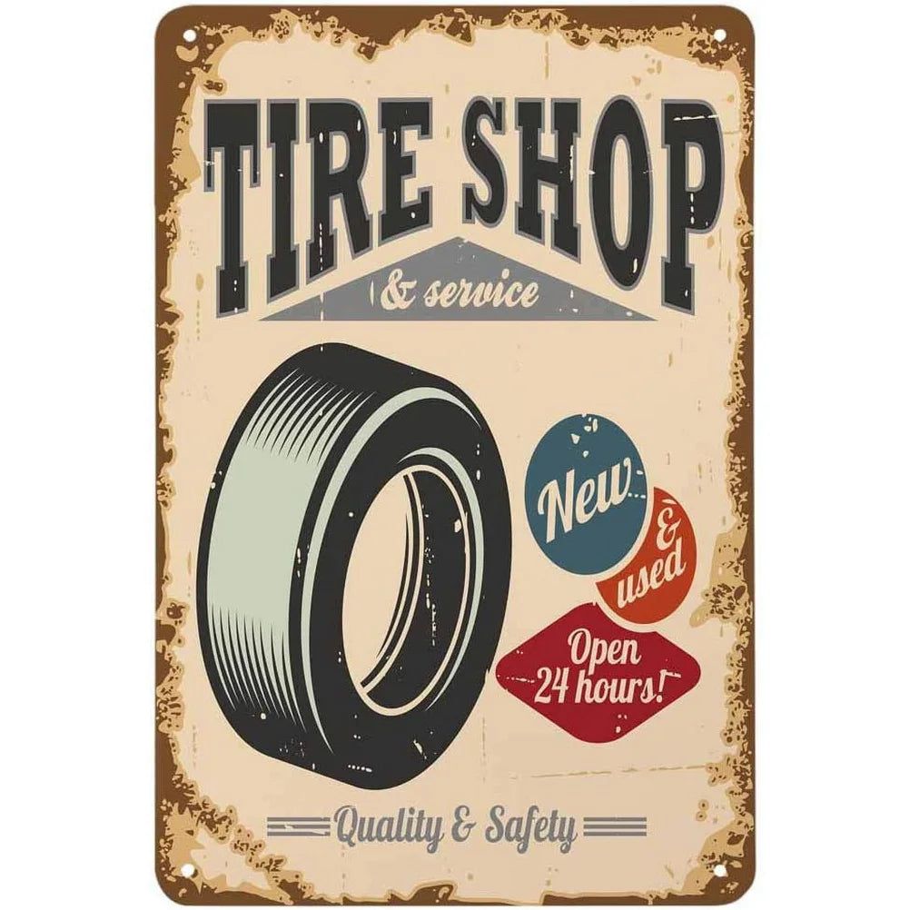 Decor Vintage Metal Signs Tin Sign Tire Shop Service Repair Funny Poster Decor for Garage Bar Pub Club Man Cave Wall Decoration - Grand Goldman