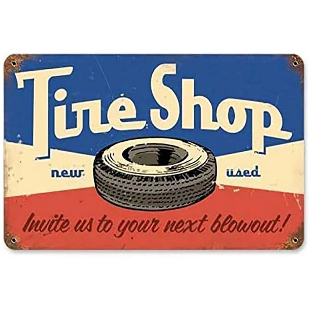 Decor Vintage Metal Signs Tin Sign Tire Shop Service Repair Funny Poster Decor for Garage Bar Pub Club Man Cave Wall Decoration - Grand Goldman