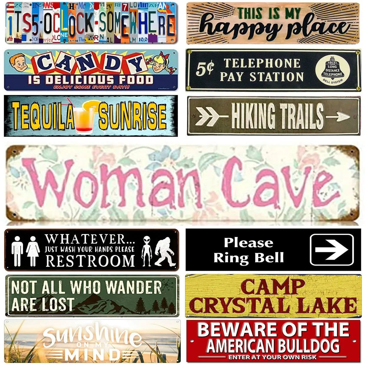 Decor Women Cave Happy Place Vintage Tin Sign Funny Street Metal Signs Country Road Sign for Home Wall Cafe Bar Man Cave Outdoor - Grand Goldman