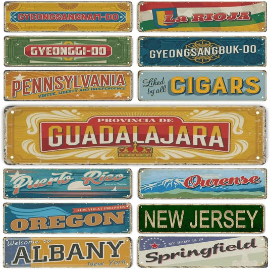 Decor American States Vintage Metal Tin Signs Funny Street Metal Signs Country Road Sign for Home Wall Cafe Bar Man Cave Outdoor - Grand Goldman