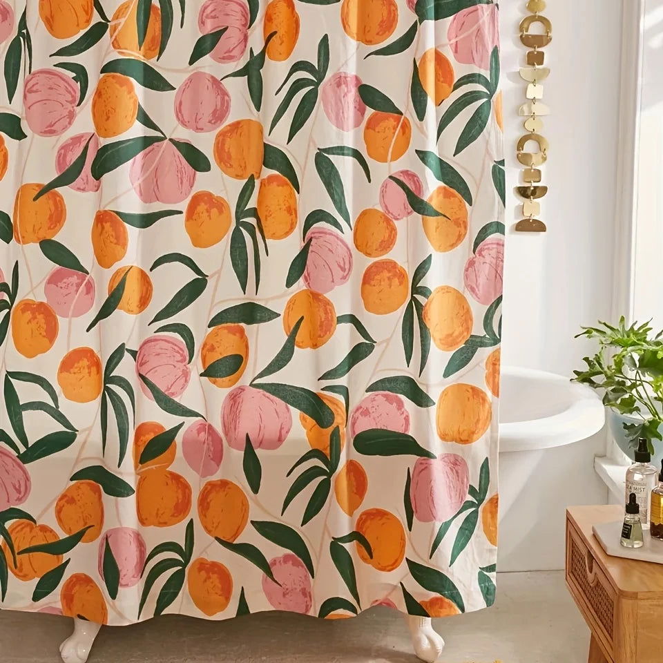 Decorate your bathroom with this vibrant orange apple shower curtain with hooks! - Grand Goldman