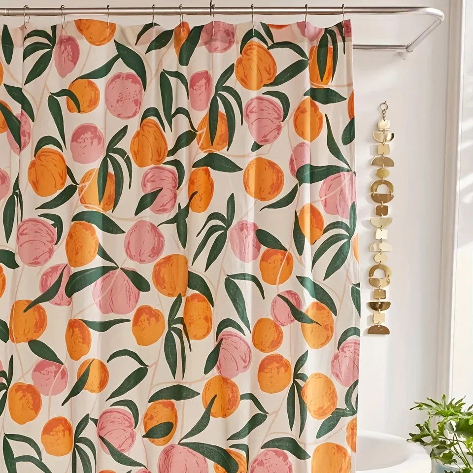 Decorate your bathroom with this vibrant orange apple shower curtain with hooks! - Grand Goldman