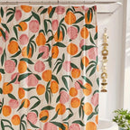 Decorate your bathroom with this vibrant orange apple shower curtain with hooks! - Grand Goldman