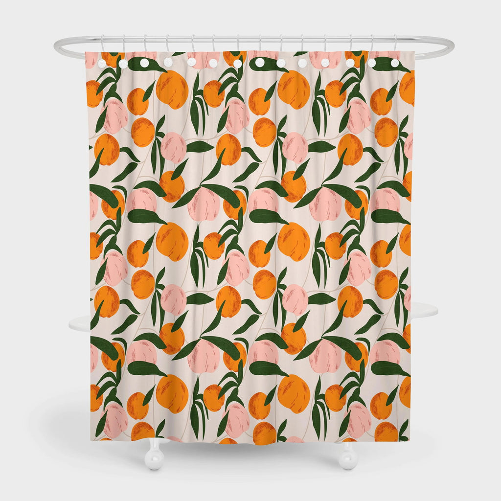 Decorate your bathroom with this vibrant orange apple shower curtain with hooks! - Grand Goldman