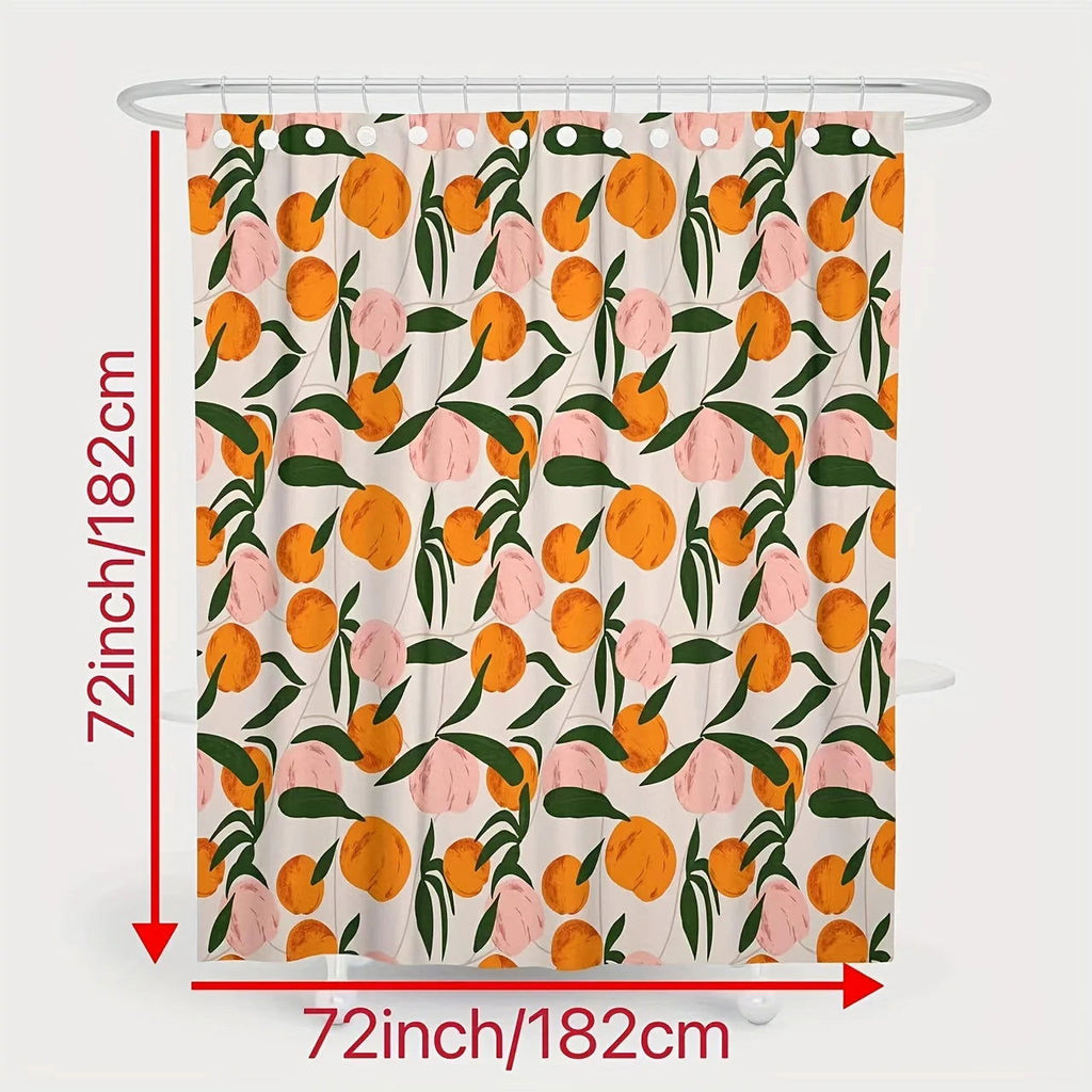 Decorate your bathroom with this vibrant orange apple shower curtain with hooks! - Grand Goldman