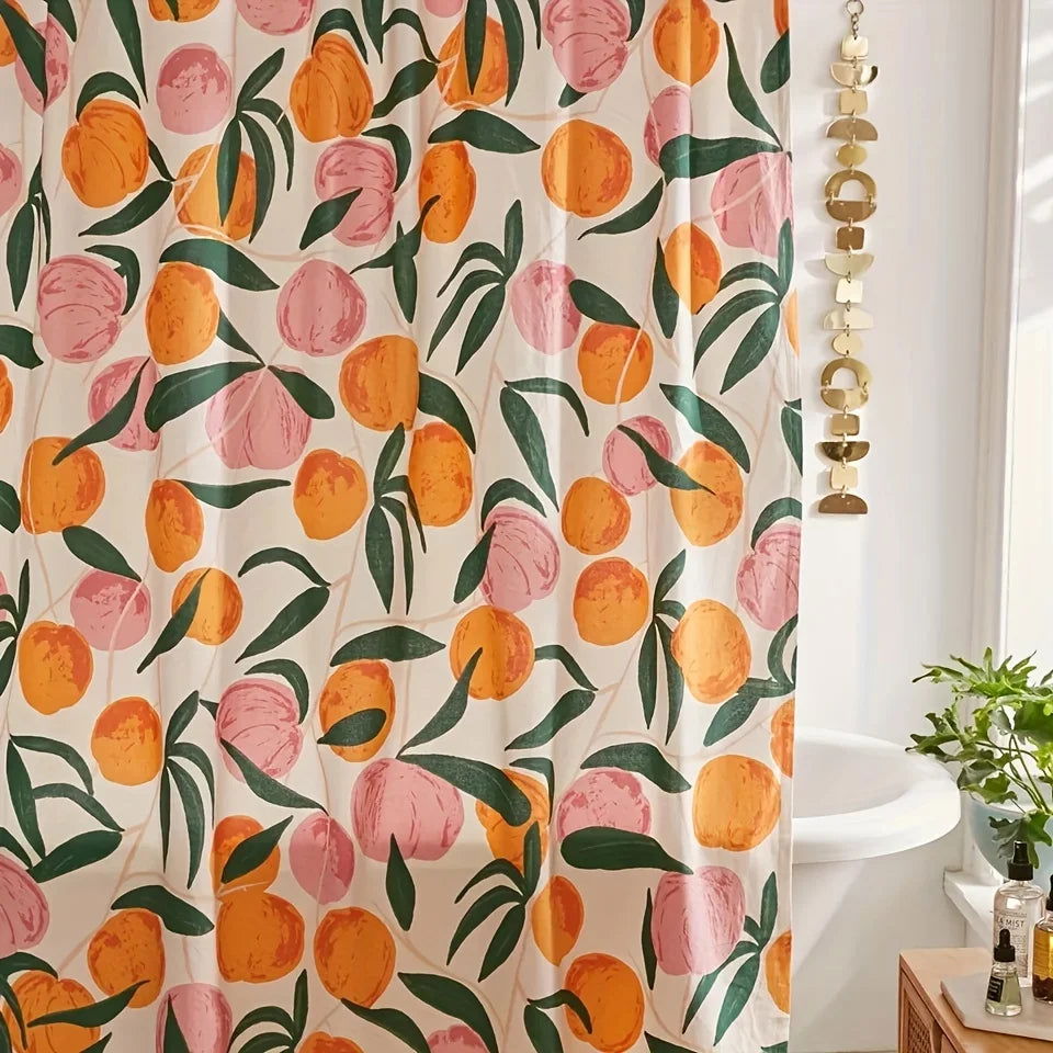 Decorate your bathroom with this vibrant orange apple shower curtain with hooks! - Grand Goldman
