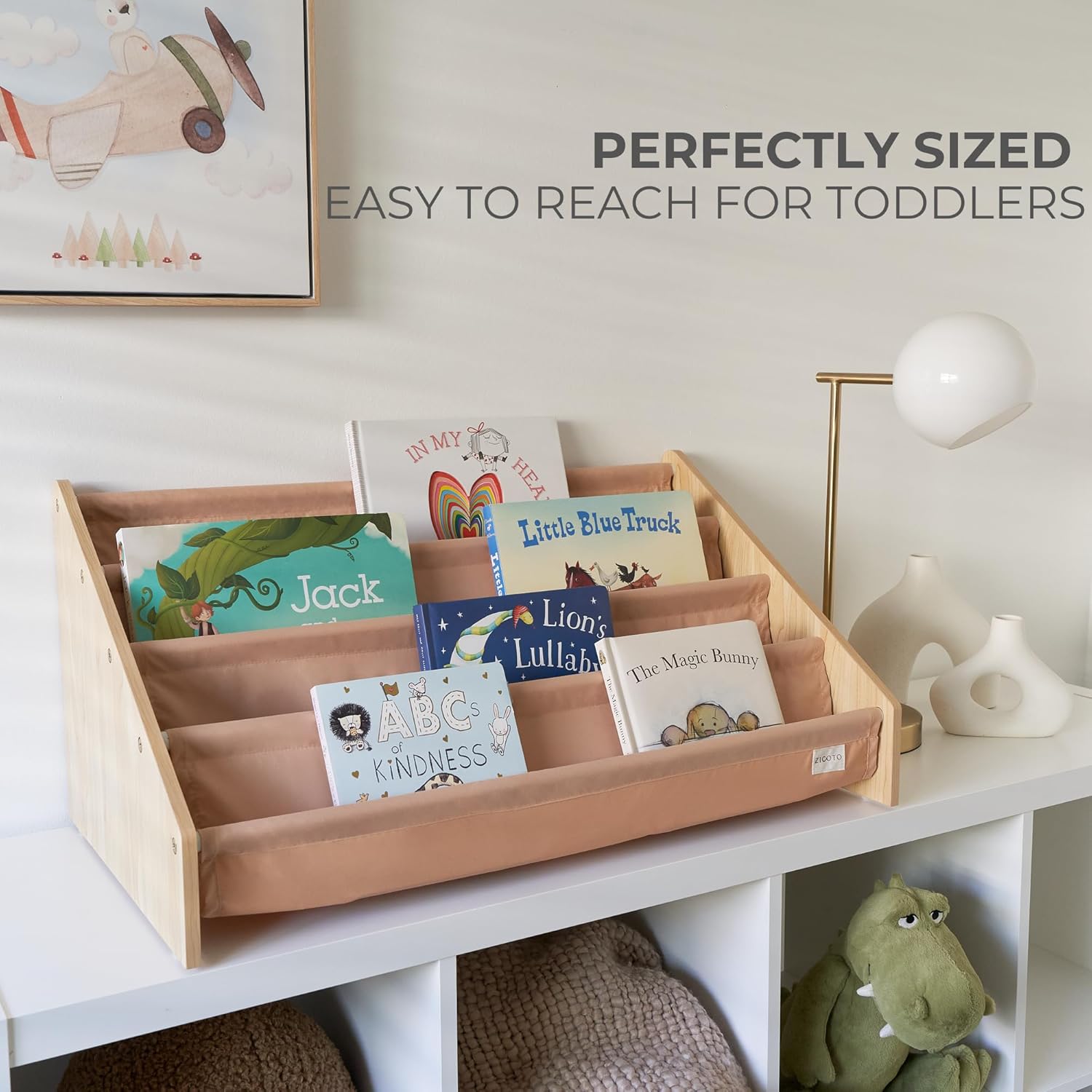 Decorative Bookshelf for Kids - Beautiful Shelf to Display All Books of Your Little One - The Perfect Nursery Organizer for Your Baby Girl or Boy´s Montessori Bedroom or Toddler Play Room Decor - Grand Goldman