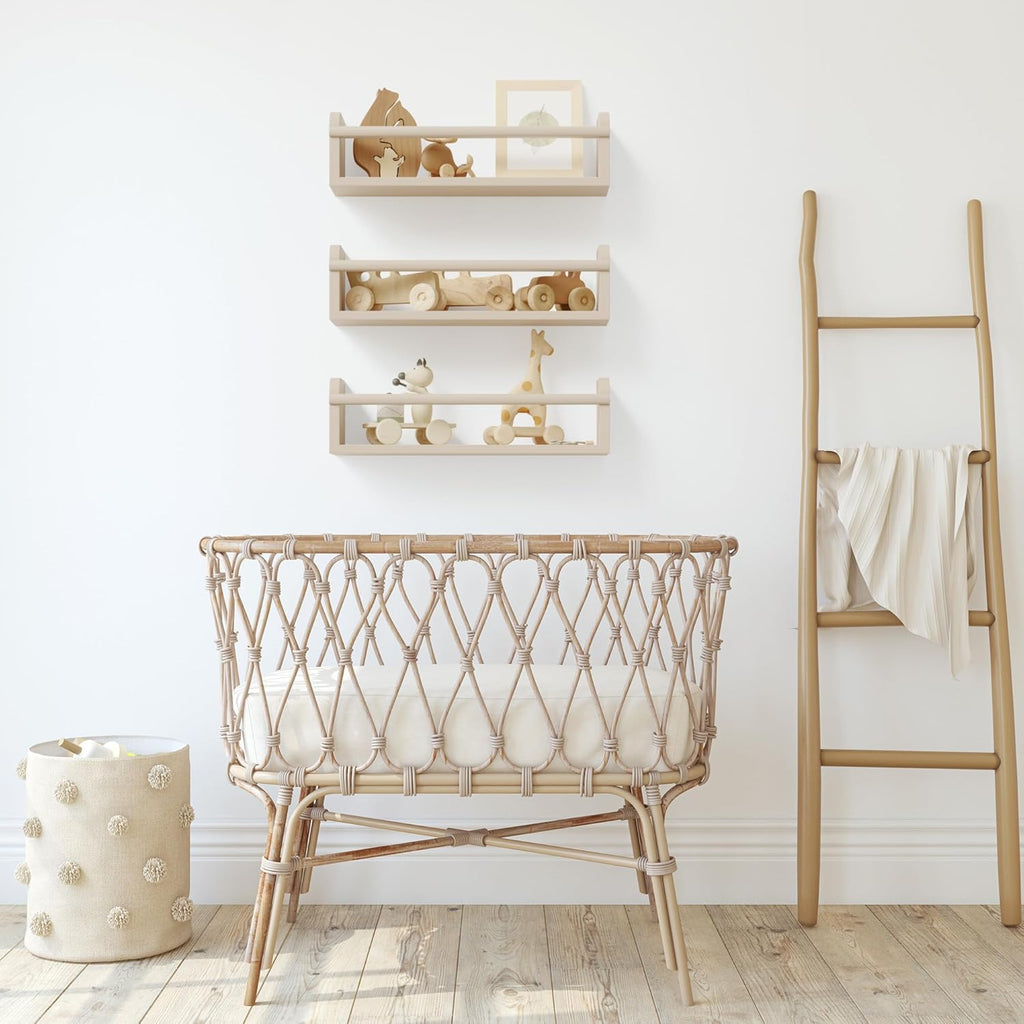 Decorative Nursery Bookshelves for Kids - Set of 3 Easy to Install Floating Shelves for Wall Mount - Beautiful Hanging Organizer Furniture for Your Baby Boy or Girl's Bedroom and Play Room Decor - Grand Goldman